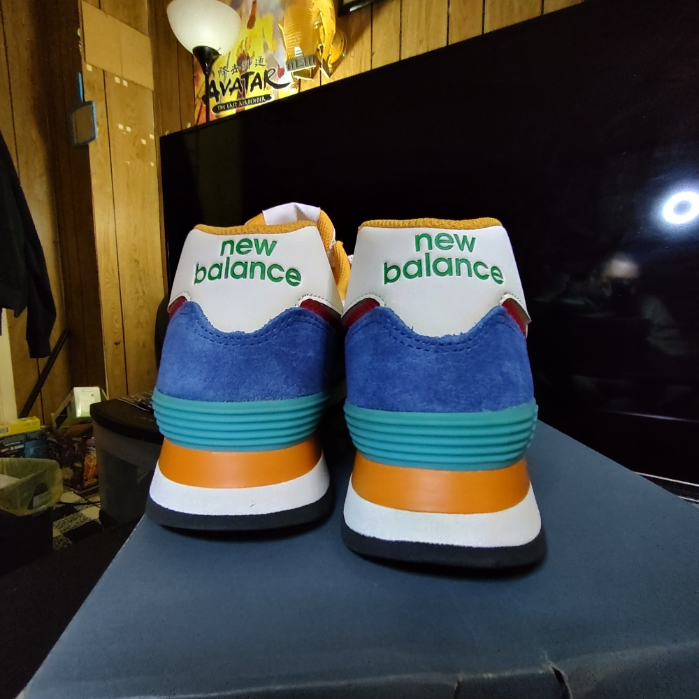 New Balance Multicolor 574 Style Sneaker - White, Green, Blue, Orange - Picture 2 of 4